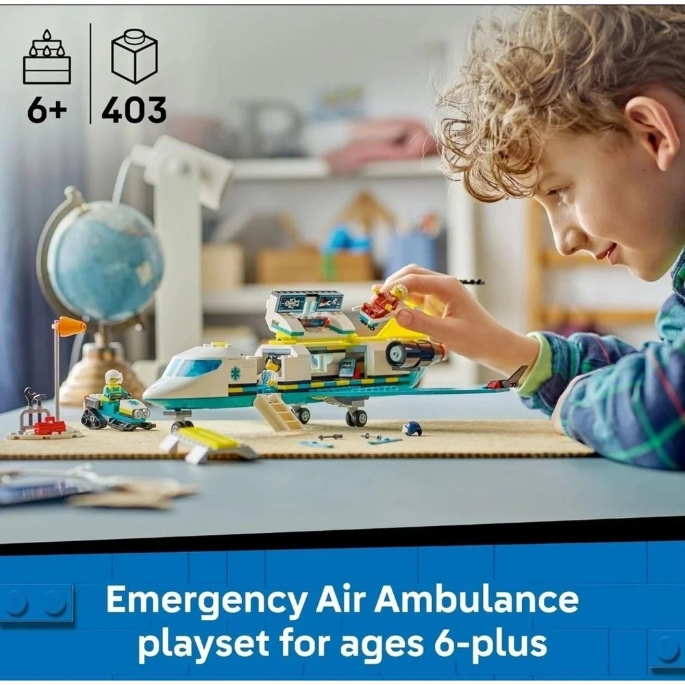 LEGO Air Ambulance Kids 403pc White New City 60465 Jet Snowmobile Set
